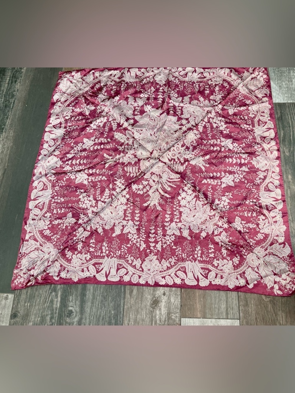 Smithsonian Institution Floral Scarf 100% Silk Rolled Edge Square 1985 Vintage